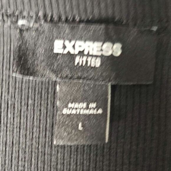 Express Black Ribbed Ruffle Shoulder Tank Cotton Spandex Size L - Picture 8 of 11